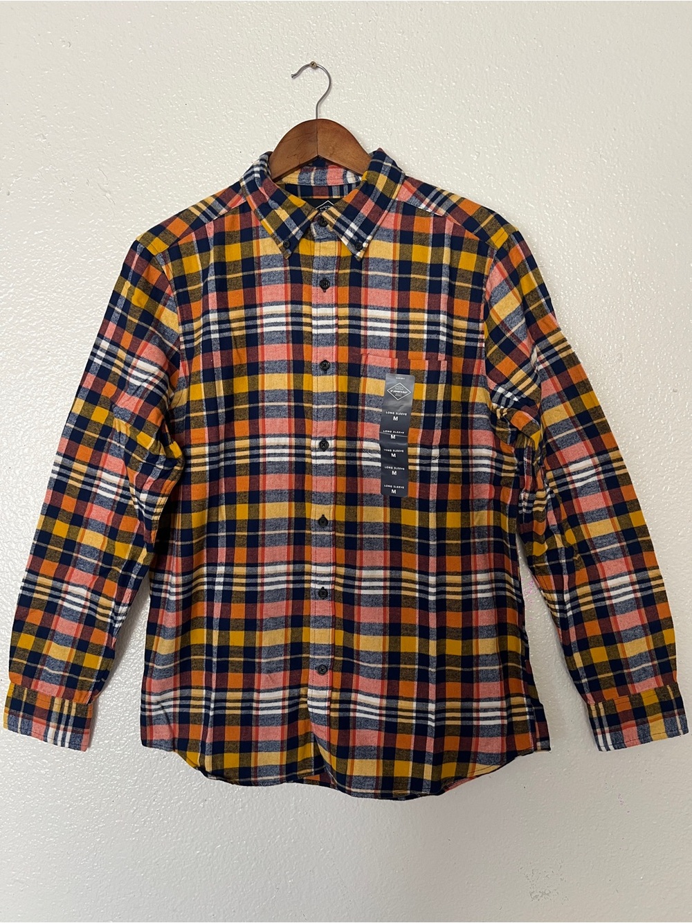 St. John's Bay Plaid Button-Down Shirt in Navy, Mustard & Coral